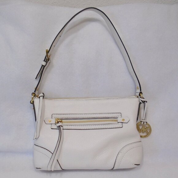 nwot Michael Kors Fallon white Pebbled Leather medium Shoulder Bag - Picture 1 of 9